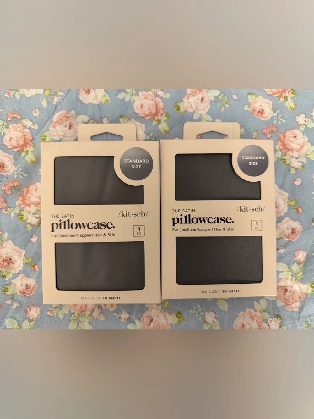 Kitsch Satin Pillowcase - Charcoal set of 2